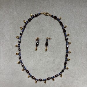 Beautiful Stone and Gold Necklace and Earring Set